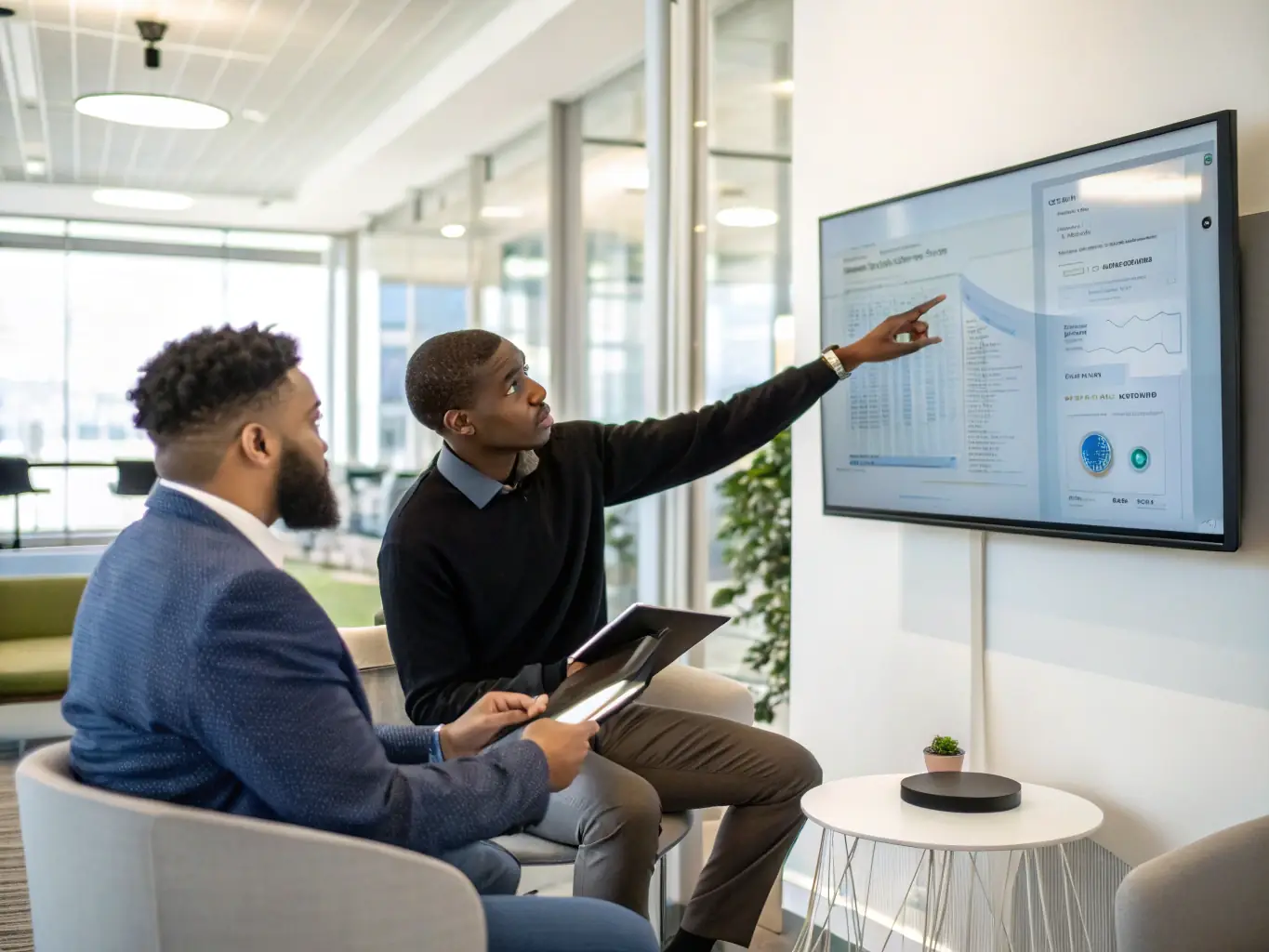 A professional coaching session focusing on goal mapping and planning with a UK-based client, using visual aids like a whiteboard and sticky notes.
